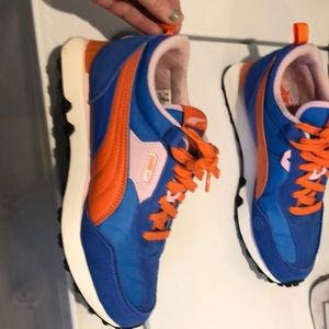 Women’s size 8.5 Puma blue & orange & pink sneakers worn twice